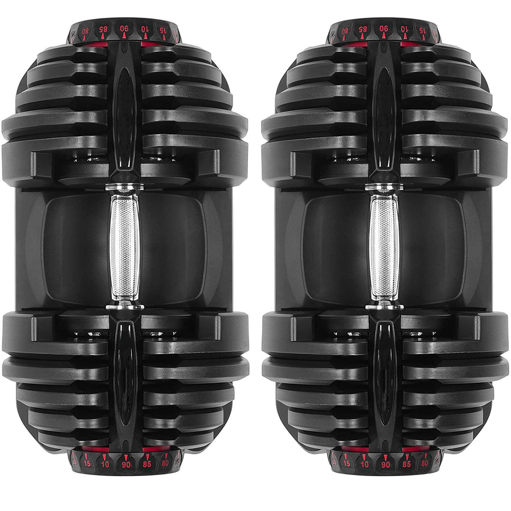 Adjustable Dumbbells 90lbs Non-Slip Weight Lifting Dumbbells | Pair of 2 | with Workout Chart and Earphones