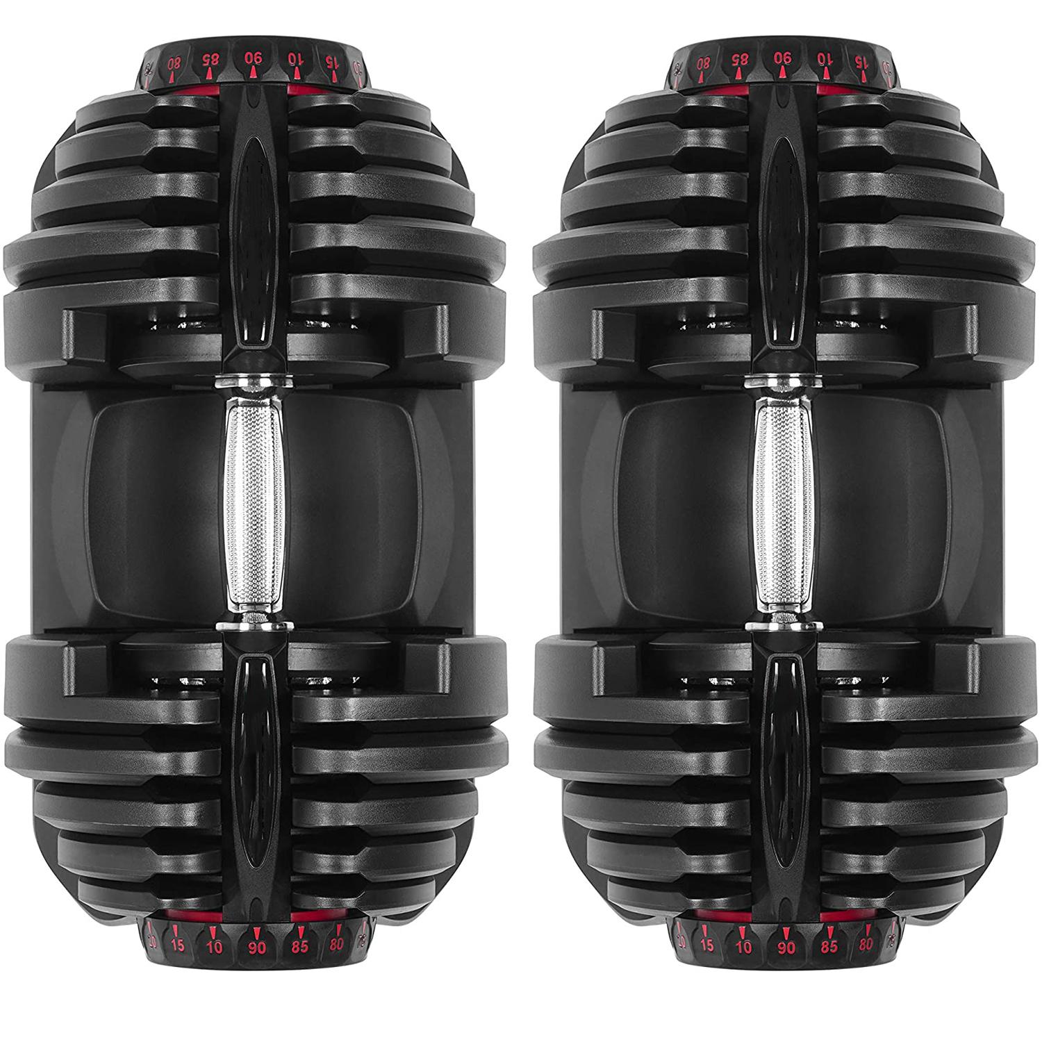 Adjustable Dumbbells 90lbs Non-Slip Weight Lifting Dumbbells | Pair of 2 | with Workout Chart and Earphones