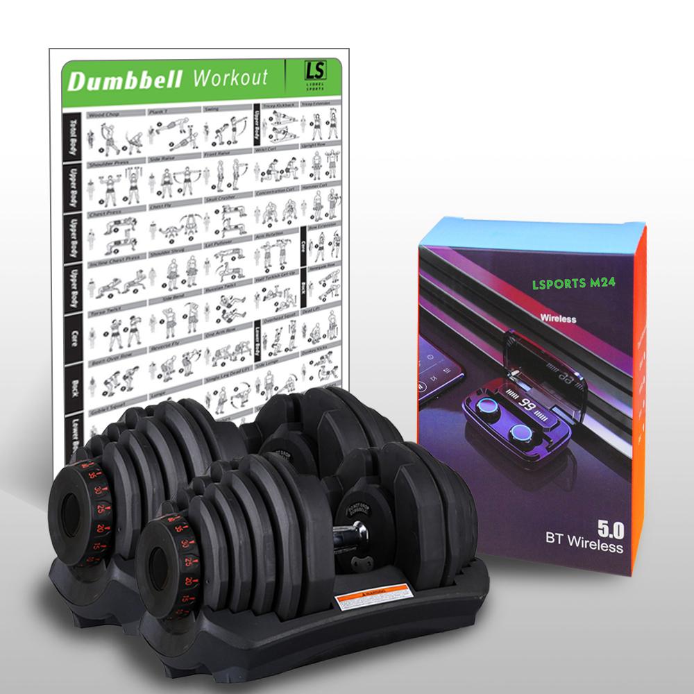 Adjustable Dumbbells 90lbs Non-Slip Weight Lifting Dumbbells | Pair of 2 | with Workout Chart and Earphones
