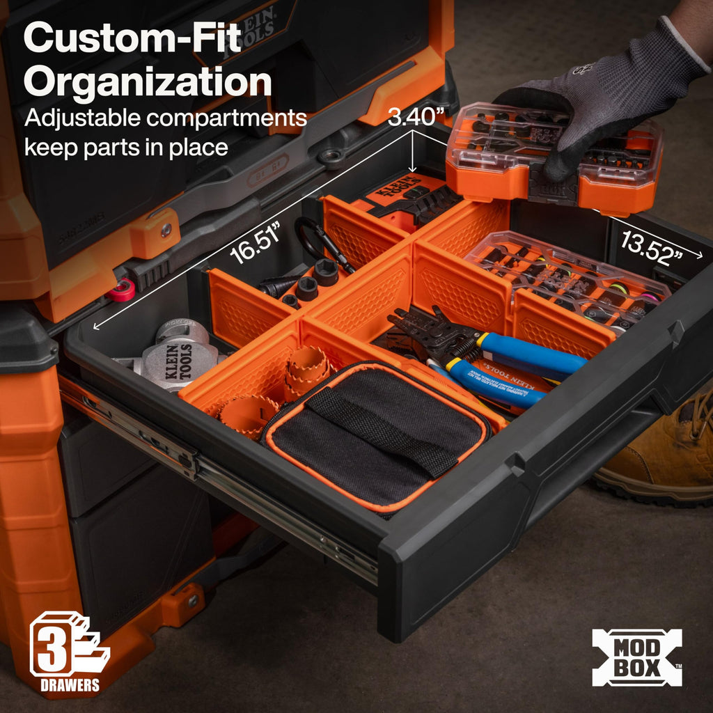 54890MB MODbox Three Drawer Rolling Toolbox, Tool Storage, Ball Bearing Drawer Slides, Dividers Included