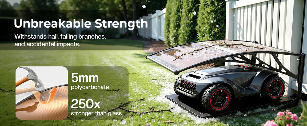 40" Dx32 W Robot Mower Garage, Polycarbonate Panel Awning for Lawn Mower Rain Shelter, Outdoor Storage, Small Shed for Lawn Mower, Robot Mower Carport, Lawn Mower Shelter (Smoky Gray)