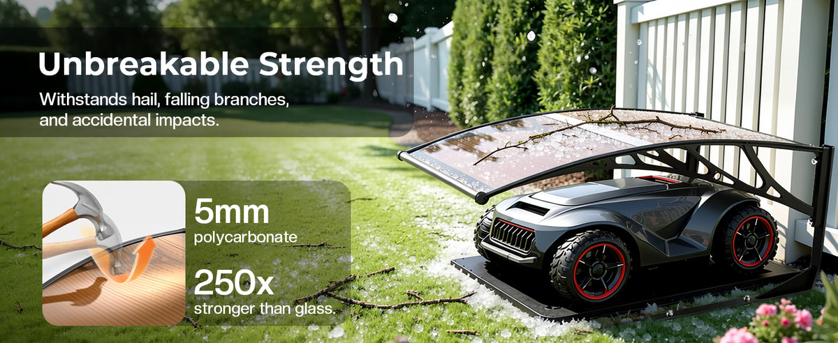40" Dx32 W Robot Mower Garage, Polycarbonate Panel Awning for Lawn Mower Rain Shelter, Outdoor Storage, Small Shed for Lawn Mower, Robot Mower Carport, Lawn Mower Shelter (Smoky Gray)