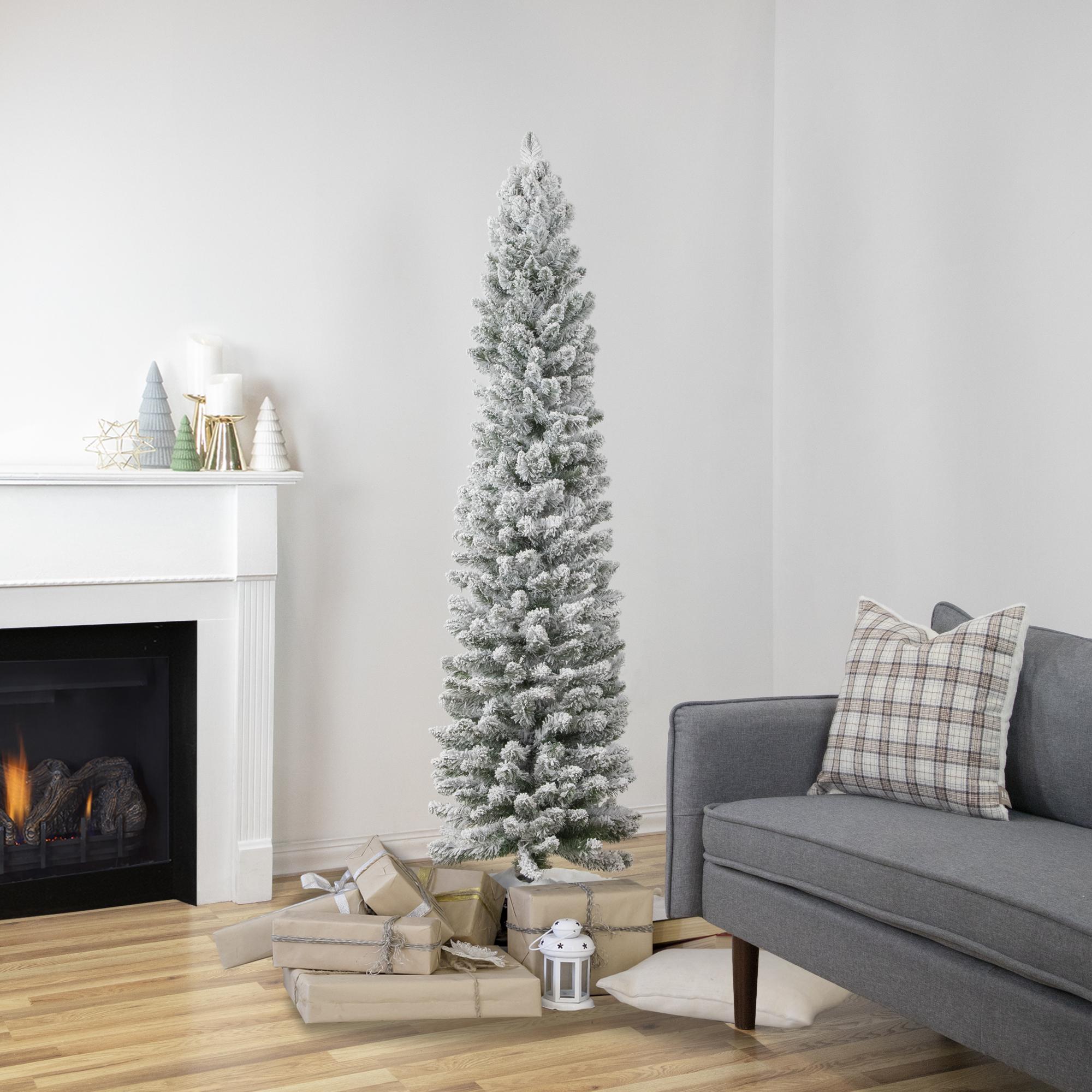 6' Flocked North River Pine Pencil Artificial Christmas Tree, Unlit
