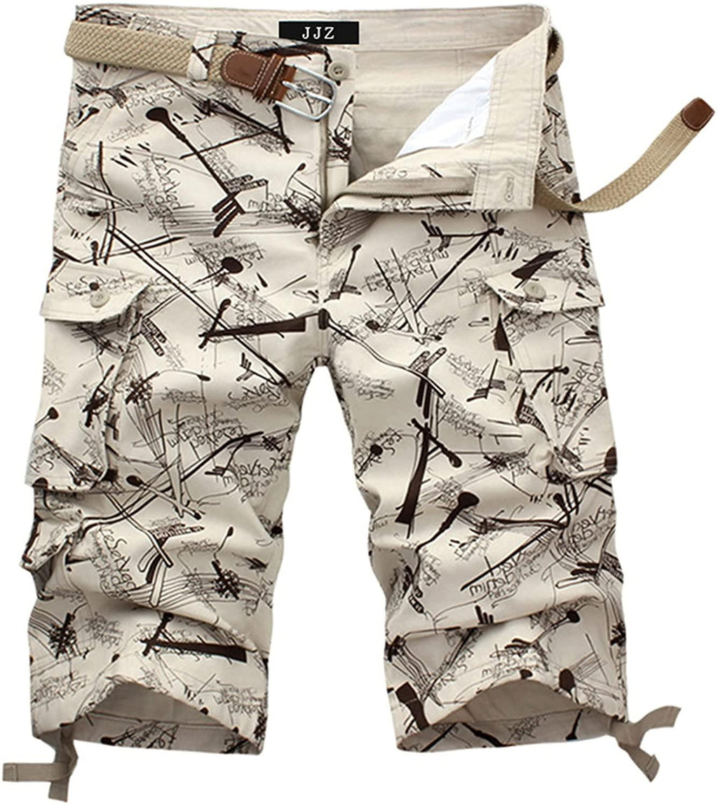 Mens Casual Slim Fit Cotton Solid Multi-Pocket Cargo CamouflaShorts