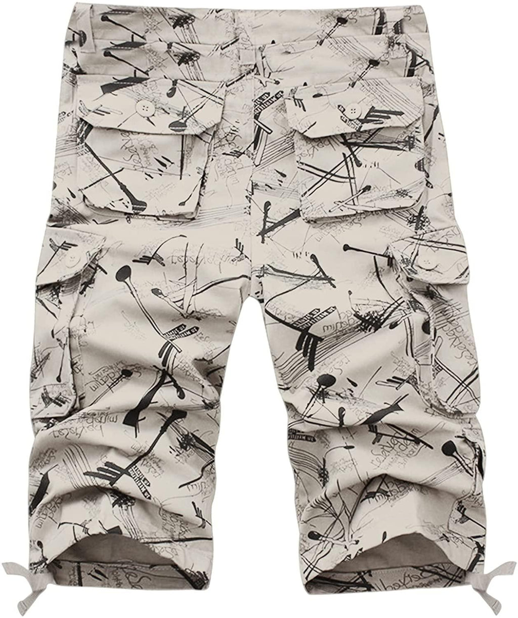 Mens Casual Slim Fit Cotton Solid Multi-Pocket Cargo CamouflaShorts