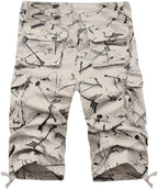 Mens Casual Slim Fit Cotton Solid Multi-Pocket Cargo CamouflaShorts