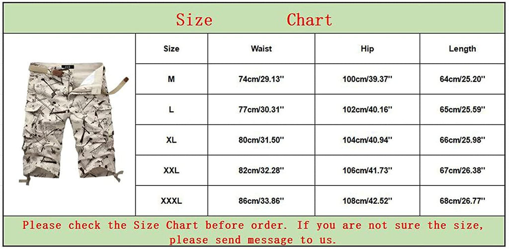 Mens Casual Slim Fit Cotton Solid Multi-Pocket Cargo CamouflaShorts