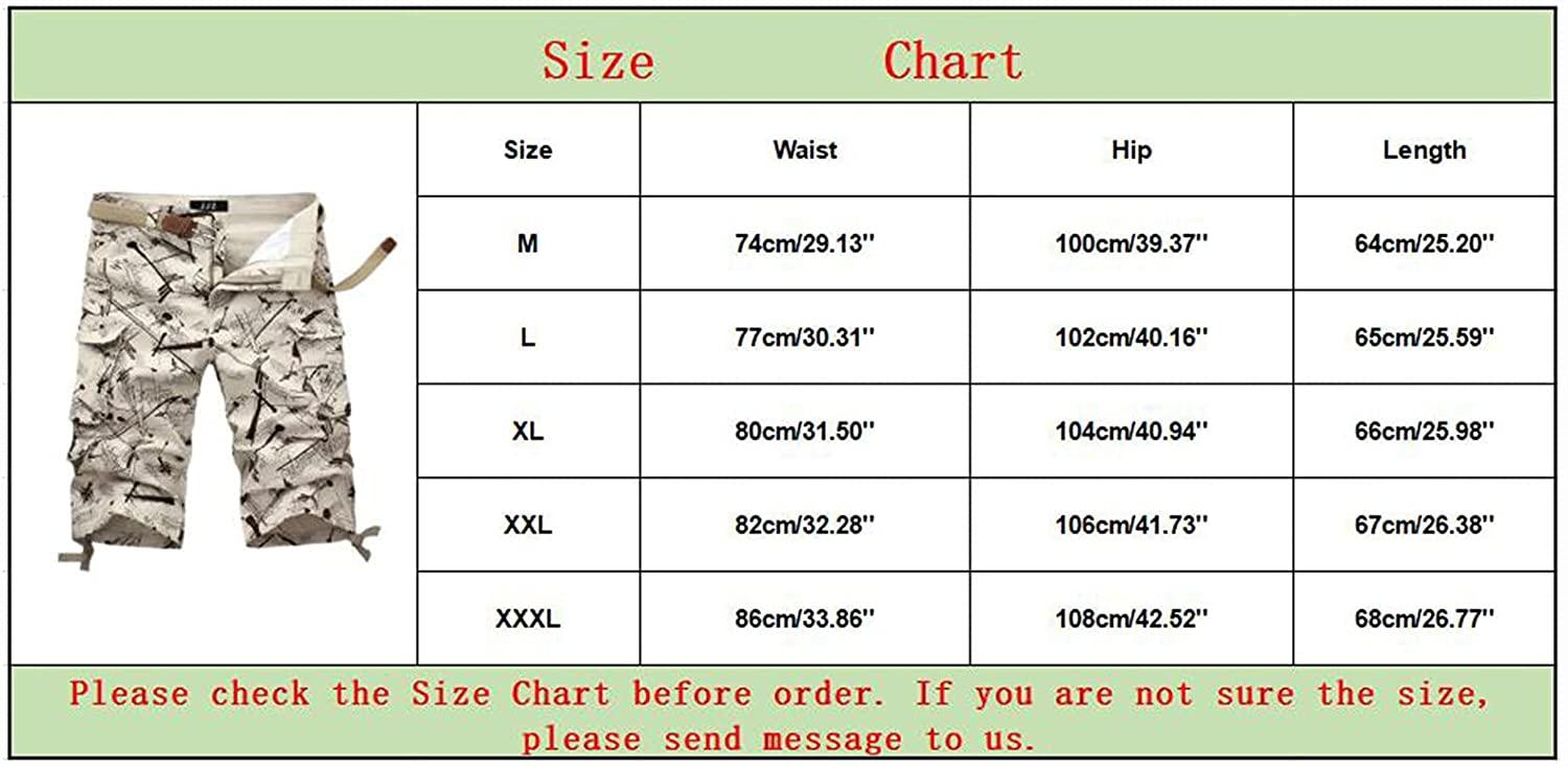 Mens Casual Slim Fit Cotton Solid Multi-Pocket Cargo CamouflaShorts