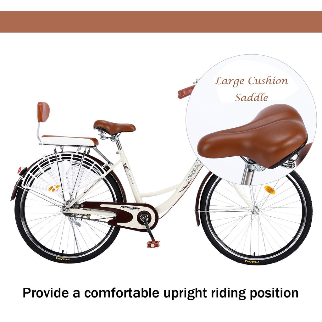 Roliyen 26 Inch 1 Speed Classic Retro Style Bike With Basket And Seat, Cruiser Bike