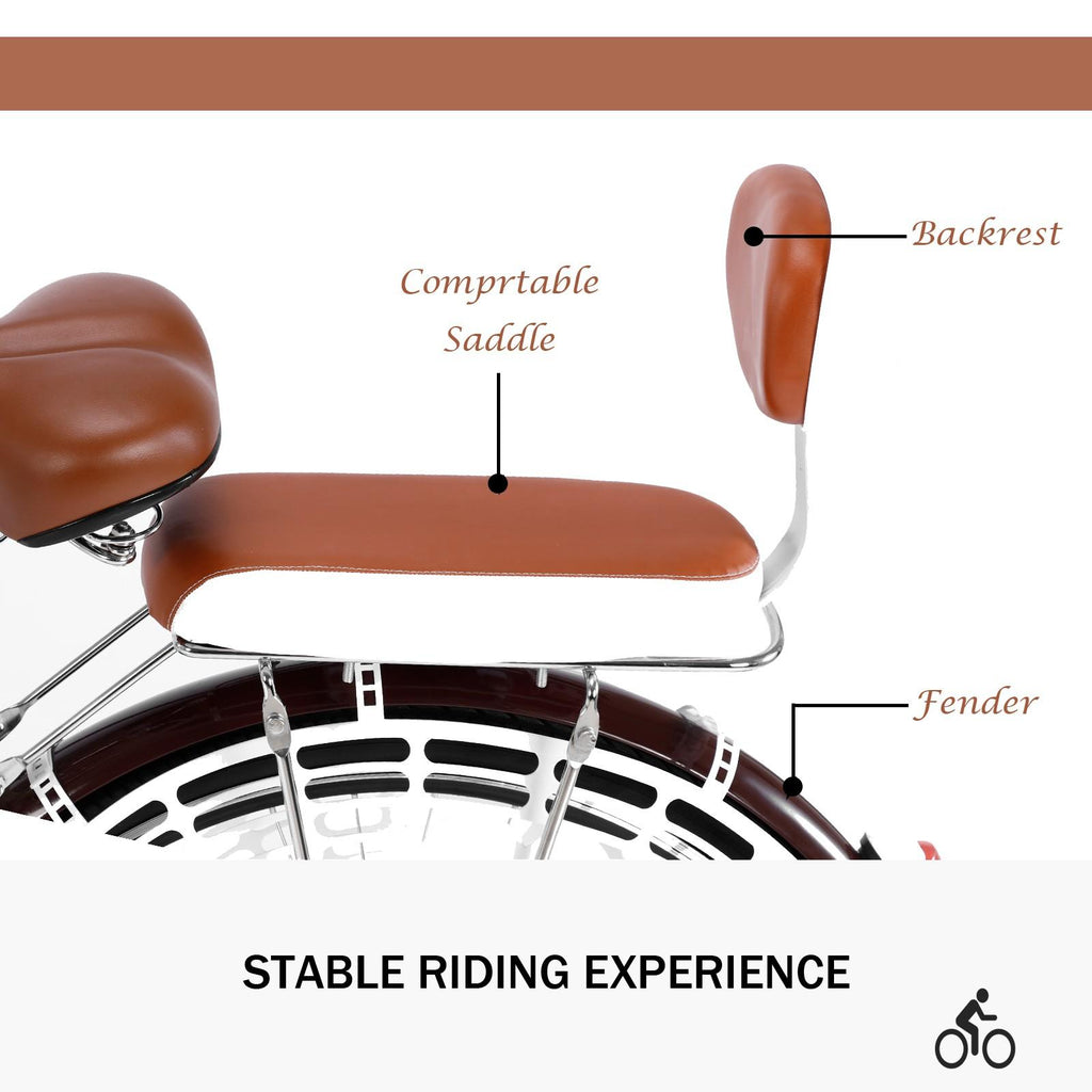 Ti 26 Inch 1 Speed Classic Retro Style Bike with Basket and Seat,  Cruiser Bike