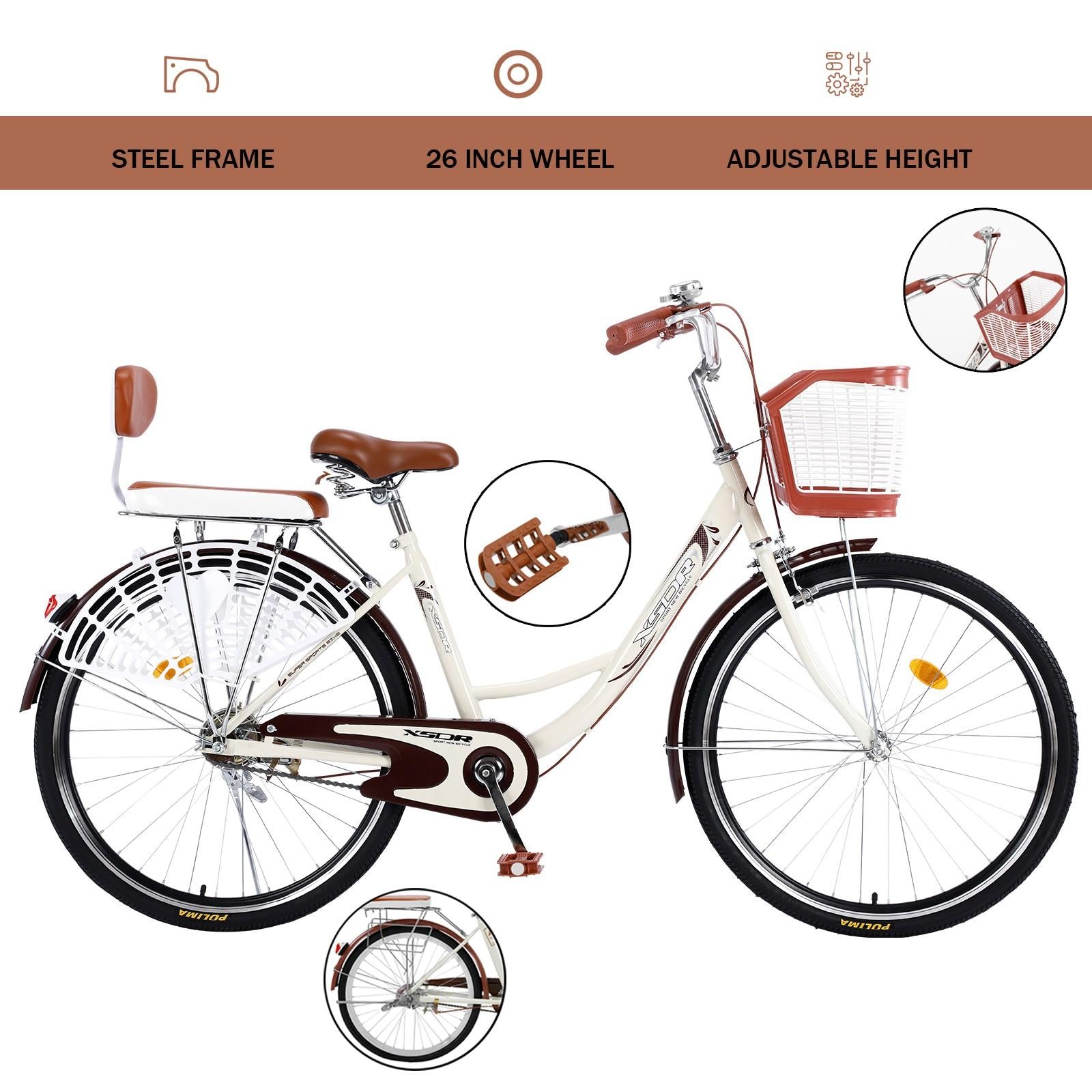 Ti 26 Inch 1 Speed Classic Retro Style Bike with Basket and Seat,  Cruiser Bike