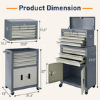 13-Drawer Double Door Rolling Tool Chest, 2 in 1 Detachable Tool Chest,Tool Box with Drawers and Wheels, LarTool Cabinet with Lock, Metal Standing Toolbox for GaraWorkshop-Gray&White
