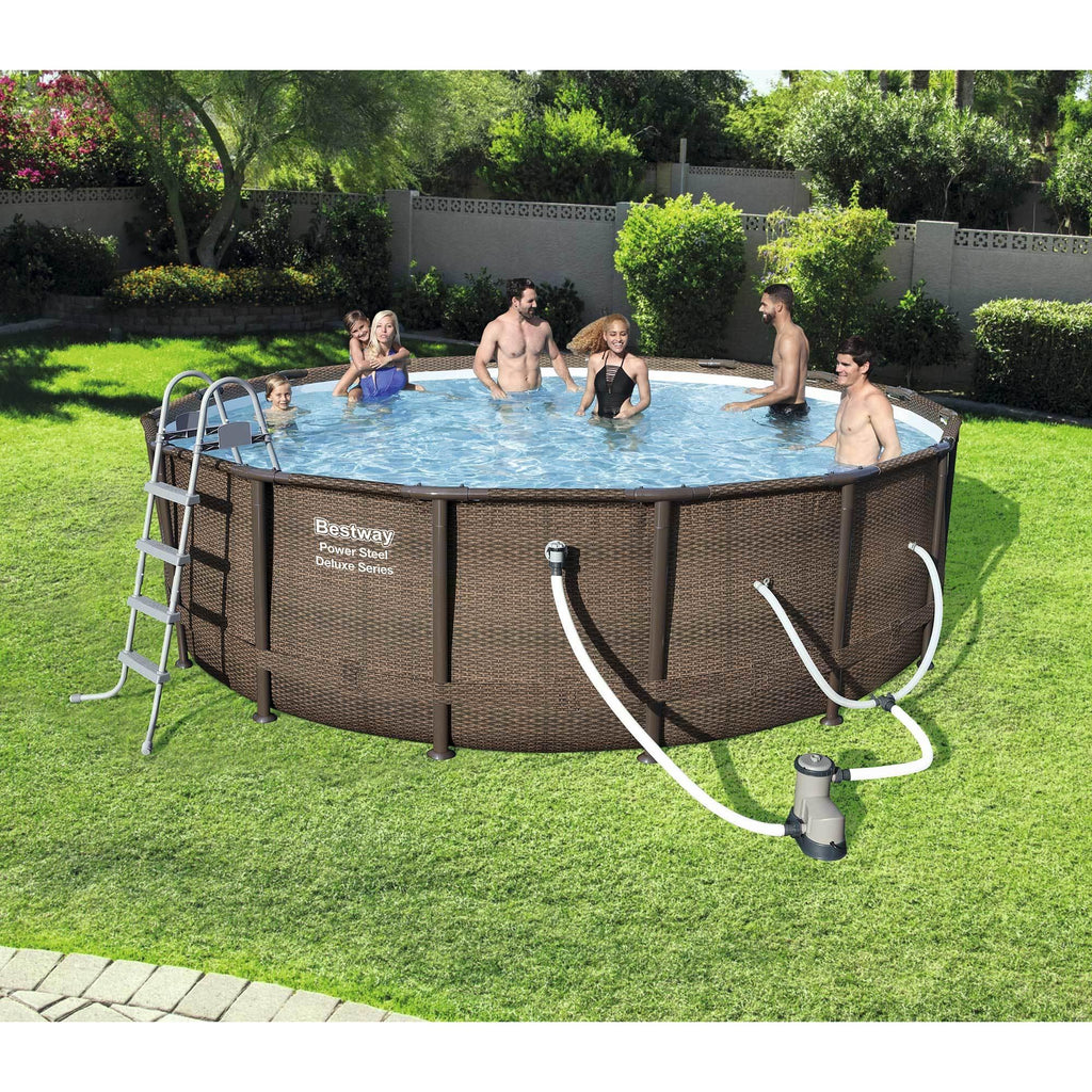 15125 16ft x 48in Power Steel Round Frame Above Ground Pool Set &amp; Pump