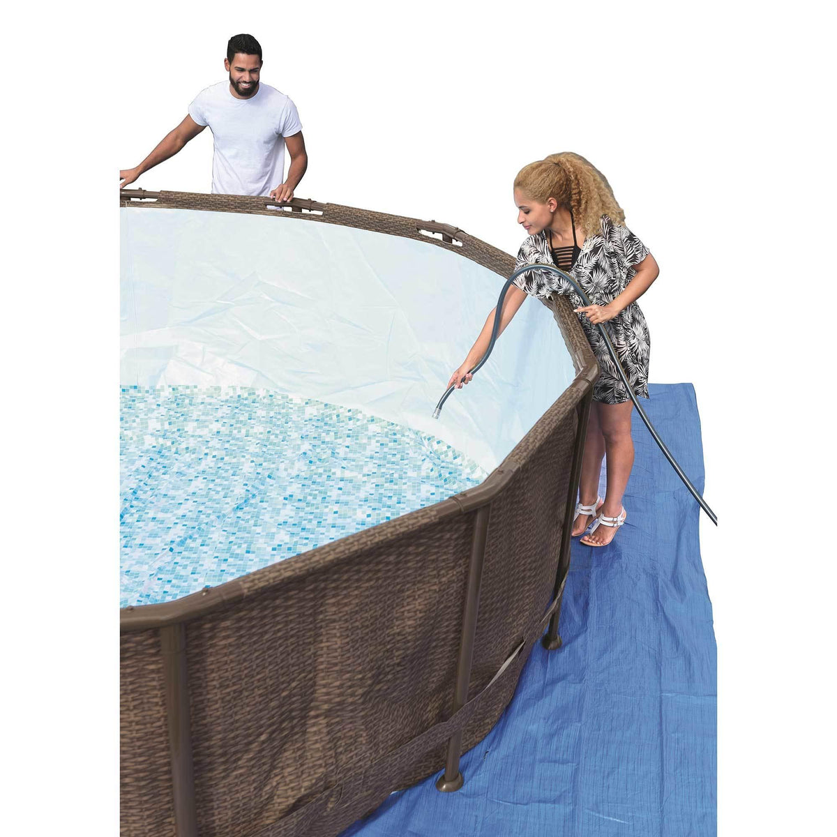 15125 16ft x 48in Power Steel Round Frame Above Ground Pool Set &amp; Pump