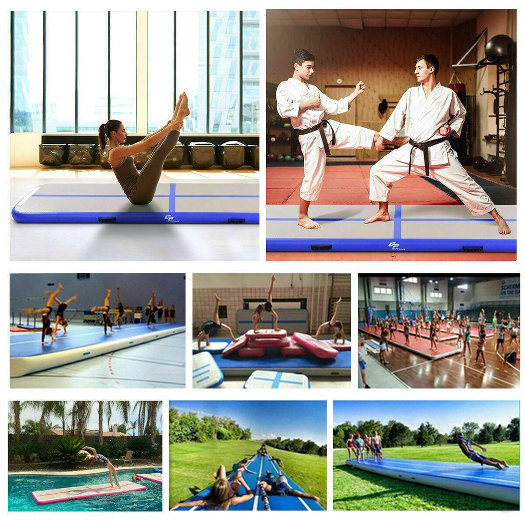 Goplus Inflatable Gymnastics Tumbling Mat Air Track Floor Mats with Pump Home Use Blue