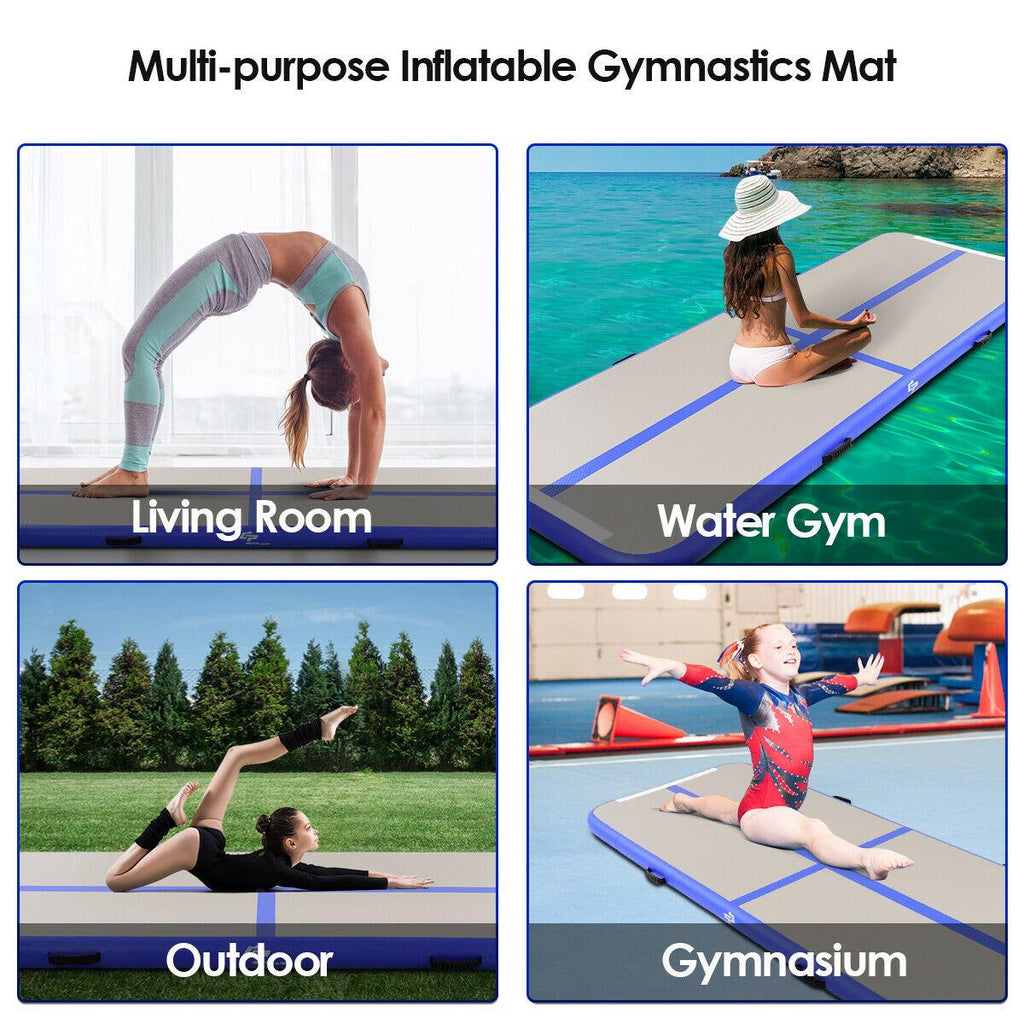 Goplus Inflatable Gymnastics Tumbling Mat Air Track Floor Mats with Pump Home Use Blue