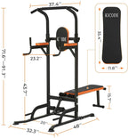 Kicode Power Tower with Bench Pull Up Bar Dip Station, Home Gym Exercise Tower Stand, Strength Training Multi-Function Fitness Equipment