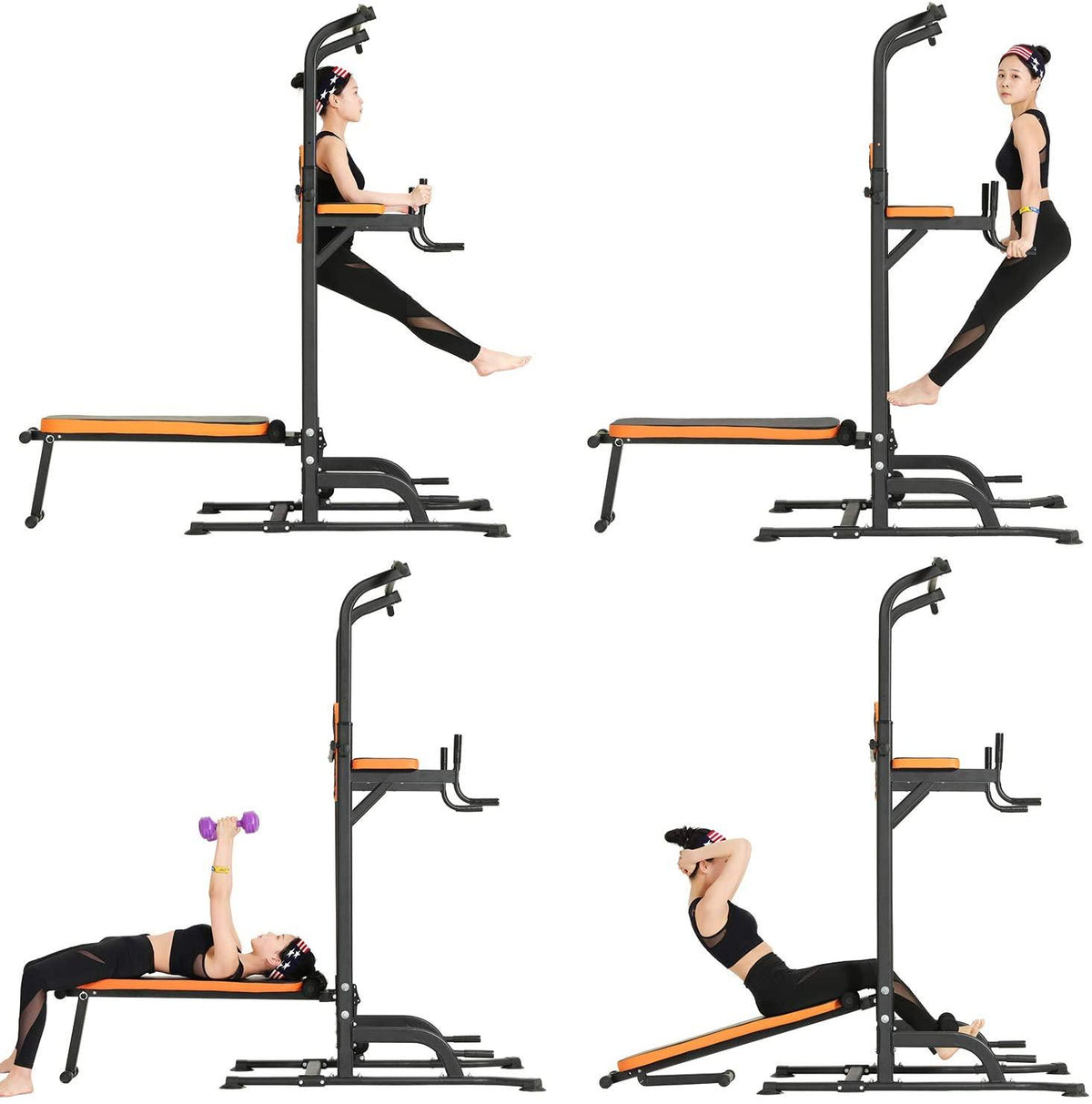 Kicode Power Tower with Bench Pull Up Bar Dip Station, Home Gym Exercise Tower Stand, Strength Training Multi-Function Fitness Equipment