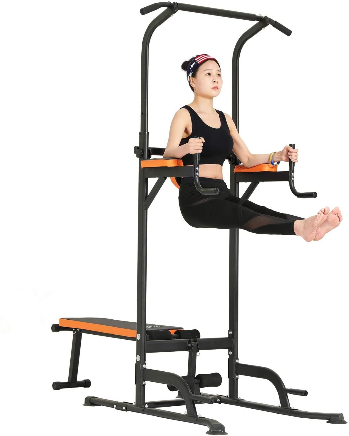 Kicode Power Tower with Bench Pull Up Bar Dip Station, Home Gym Exercise Tower Stand, Strength Training Multi-Function Fitness Equipment