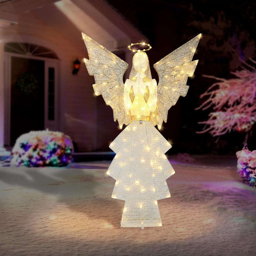 60 in. 140-Lights Gold/White Outdoor Lighted Angel