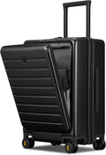 Road Runner Carry On Luggage, 20-Inch Lightweight PC Hardside Suitcase, Spinner Luggage with Front Pocket, Double TSA Locks - Black