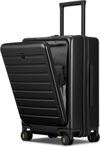 Road Runner Carry On Luggage, 20-Inch Lightweight PC Hardside Suitcase, Spinner Luggage with Front Pocket, Double TSA Locks - Black