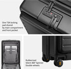 Road Runner Carry On Luggage, 20-Inch Lightweight PC Hardside Suitcase, Spinner Luggage with Front Pocket, Double TSA Locks - Black