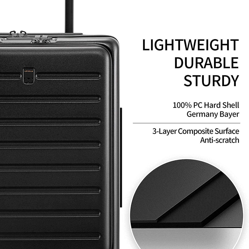 Road Runner Carry On Luggage, 20-Inch Lightweight PC Hardside Suitcase, Spinner Luggage with Front Pocket, Double TSA Locks - Black