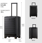 Road Runner Carry On Luggage, 20-Inch Lightweight PC Hardside Suitcase, Spinner Luggage with Front Pocket, Double TSA Locks - Black
