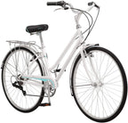 Schwinn Wayfarer Adult Bike Hybrid Retro-Styled Cruiser, 16-Inch/Small Steel Step-Through Frame, 7-Speed Drivetrain, Rear Rack, 700C Wheels, White