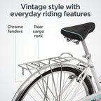 Schwinn Wayfarer Adult Bike Hybrid Retro-Styled Cruiser, 16-Inch/Small Steel Step-Through Frame, 7-Speed Drivetrain, Rear Rack, 700C Wheels, White