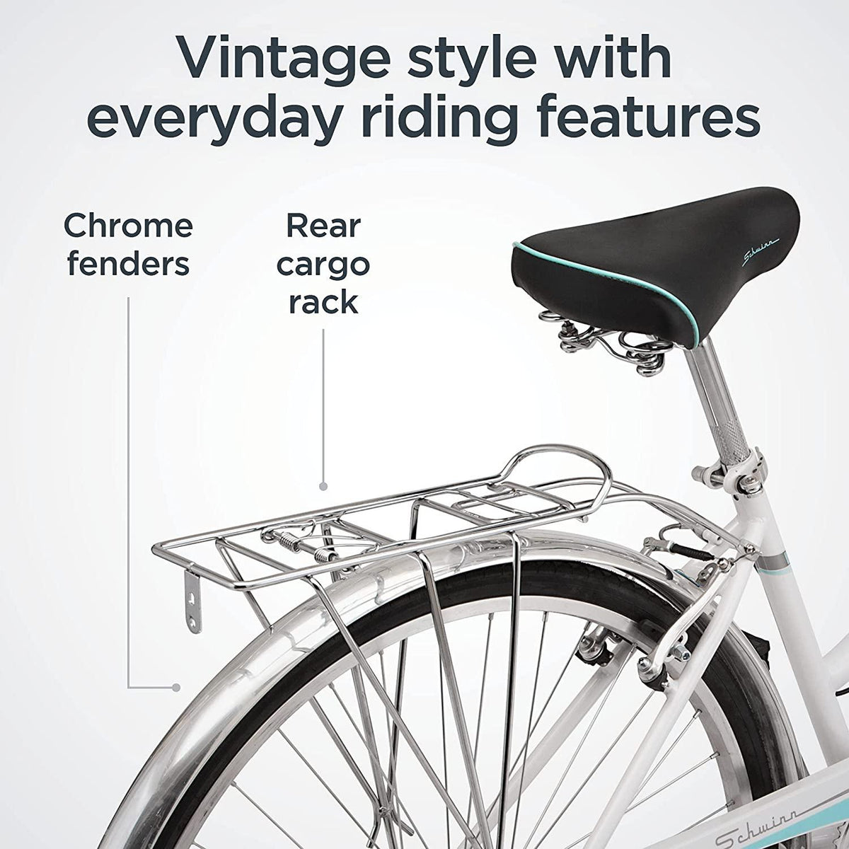 Schwinn Wayfarer Adult Bike Hybrid Retro-Styled Cruiser, 16-Inch/Small Steel Step-Through Frame, 7-Speed Drivetrain, Rear Rack, 700C Wheels, White