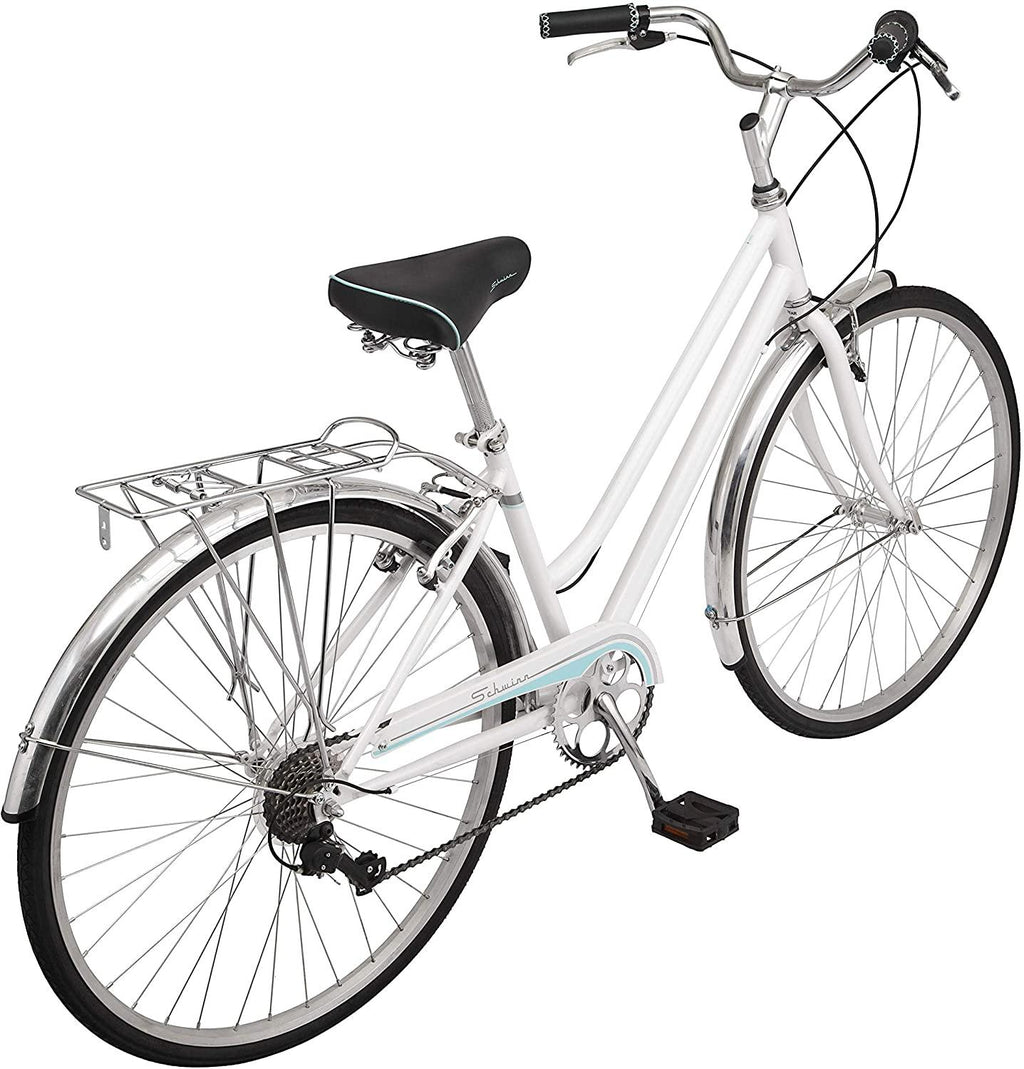 Schwinn Wayfarer Adult Bike Hybrid Retro-Styled Cruiser, 16-Inch/Small Steel Step-Through Frame, 7-Speed Drivetrain, Rear Rack, 700C Wheels, White