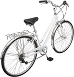 Schwinn Wayfarer Adult Bike Hybrid Retro-Styled Cruiser, 16-Inch/Small Steel Step-Through Frame, 7-Speed Drivetrain, Rear Rack, 700C Wheels, White