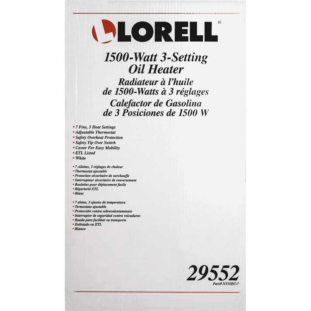 Lorell 1500 Watt 3-Setting Oil Filled Heater Oil Filled - Electric - 1500 W - 3 x Heat Settings - White