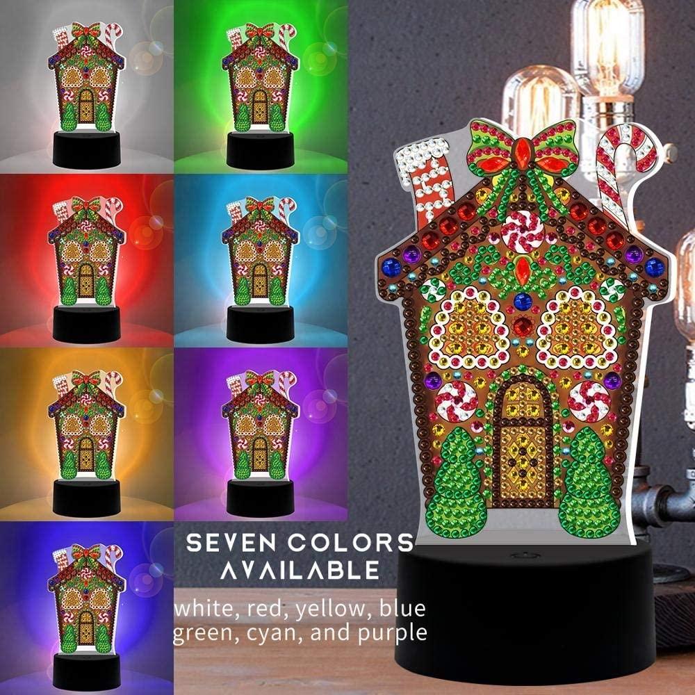 JJKFQ 5D DIY LED Diamond Painting Night Light Lamp Christmas House Decoration for Home Christmas Happy Year Decoration Home Decor