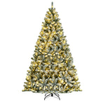 Costway 8ft Pre-lit Snow Flocked Hinged Christmas Tree w/1502 Tips &amp; Metal Stand