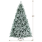 Costway 8ft Pre-lit Snow Flocked Hinged Christmas Tree w/1502 Tips &amp; Metal Stand