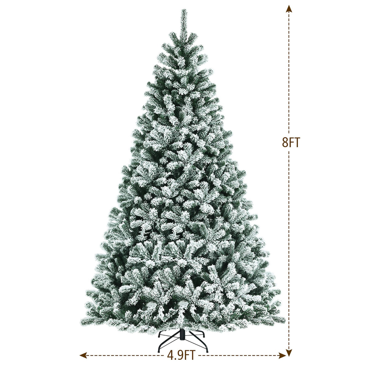 Costway 8ft Pre-lit Snow Flocked Hinged Christmas Tree w/1502 Tips &amp; Metal Stand