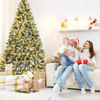 Costway 8ft Pre-lit Snow Flocked Hinged Christmas Tree w/1502 Tips &amp; Metal Stand
