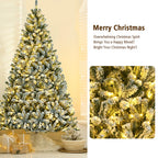 Costway 8ft Pre-lit Snow Flocked Hinged Christmas Tree w/1502 Tips &amp; Metal Stand