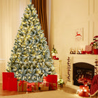 Costway 8ft Pre-lit Snow Flocked Hinged Christmas Tree w/1502 Tips &amp; Metal Stand