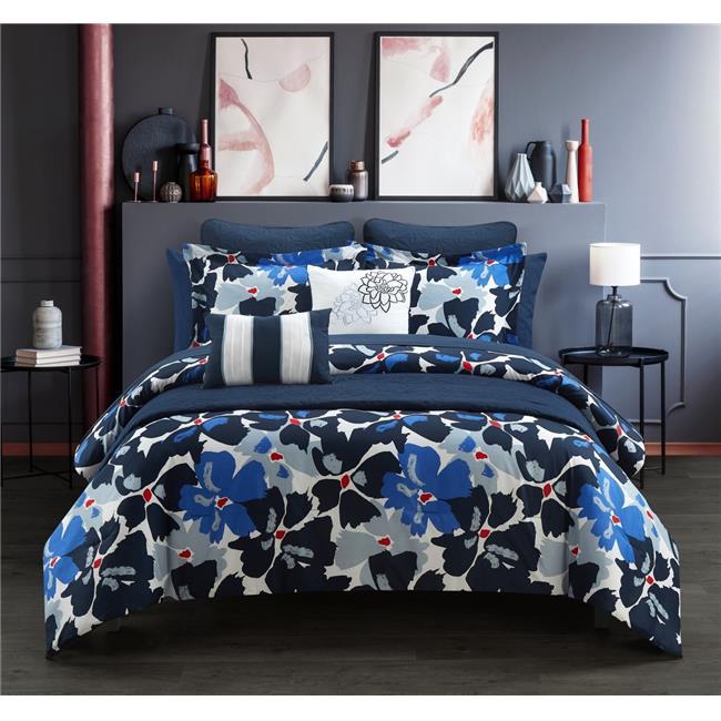 Chic Home BCS03775-US 12 Piece Kalila Comforter &amp; Quilt Set, Blue - Size
