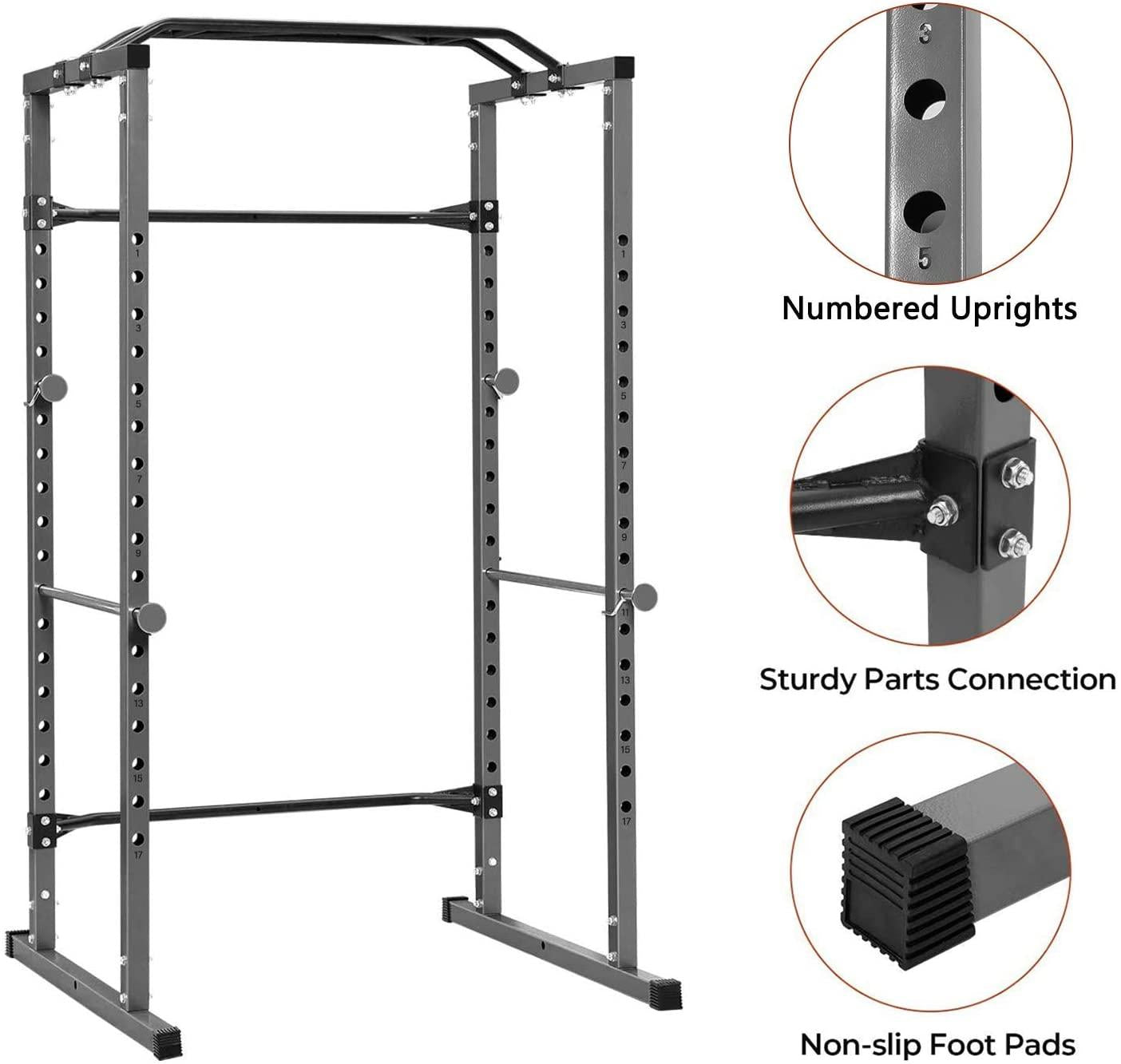 Power Squat Rack, Heavy Duty Multi-Function Power CaRack, Barbell Weight Lifting Workout Station, Weight Capacity 1000 Pounds