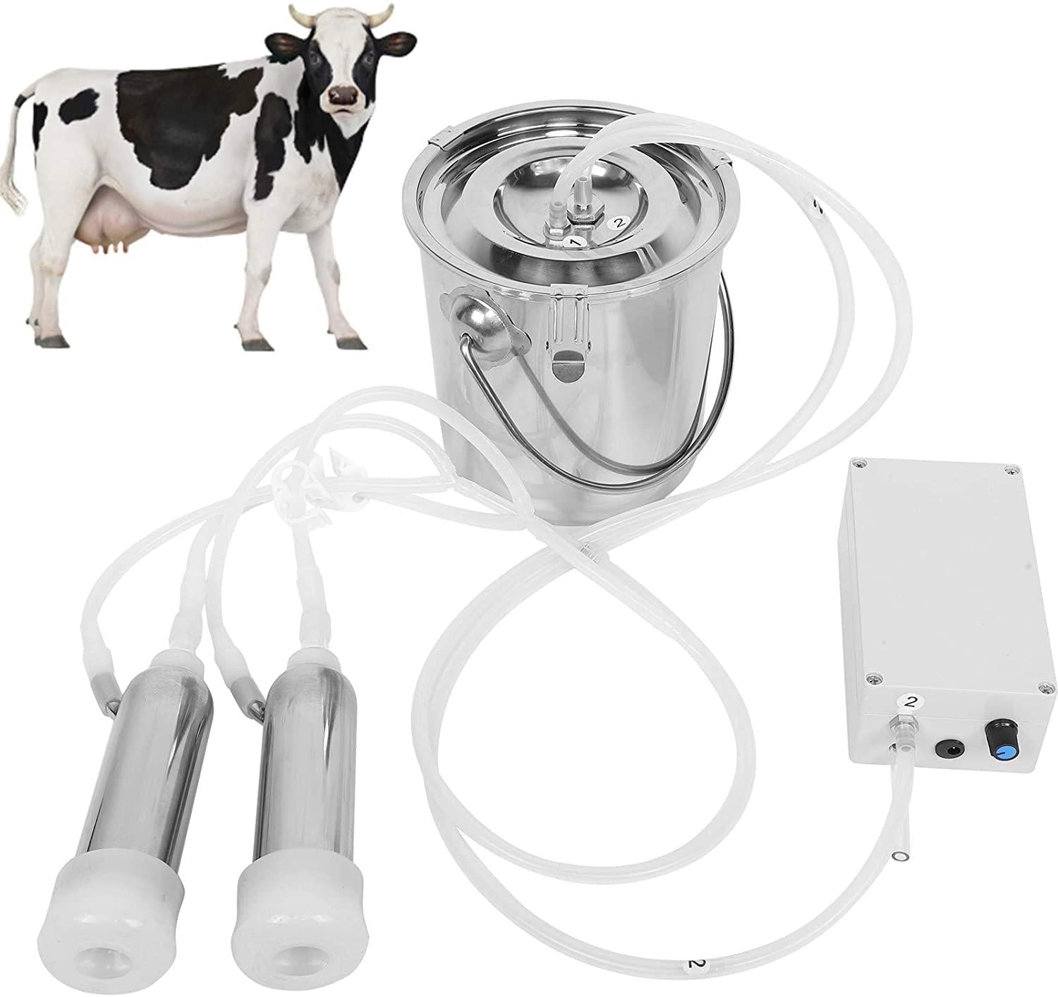zerodis 3l electric milking machine for cattles goat cow livestock portable farm milker farm milking tools stainless steel vacuum pump bucket 100‑240v (us plug)