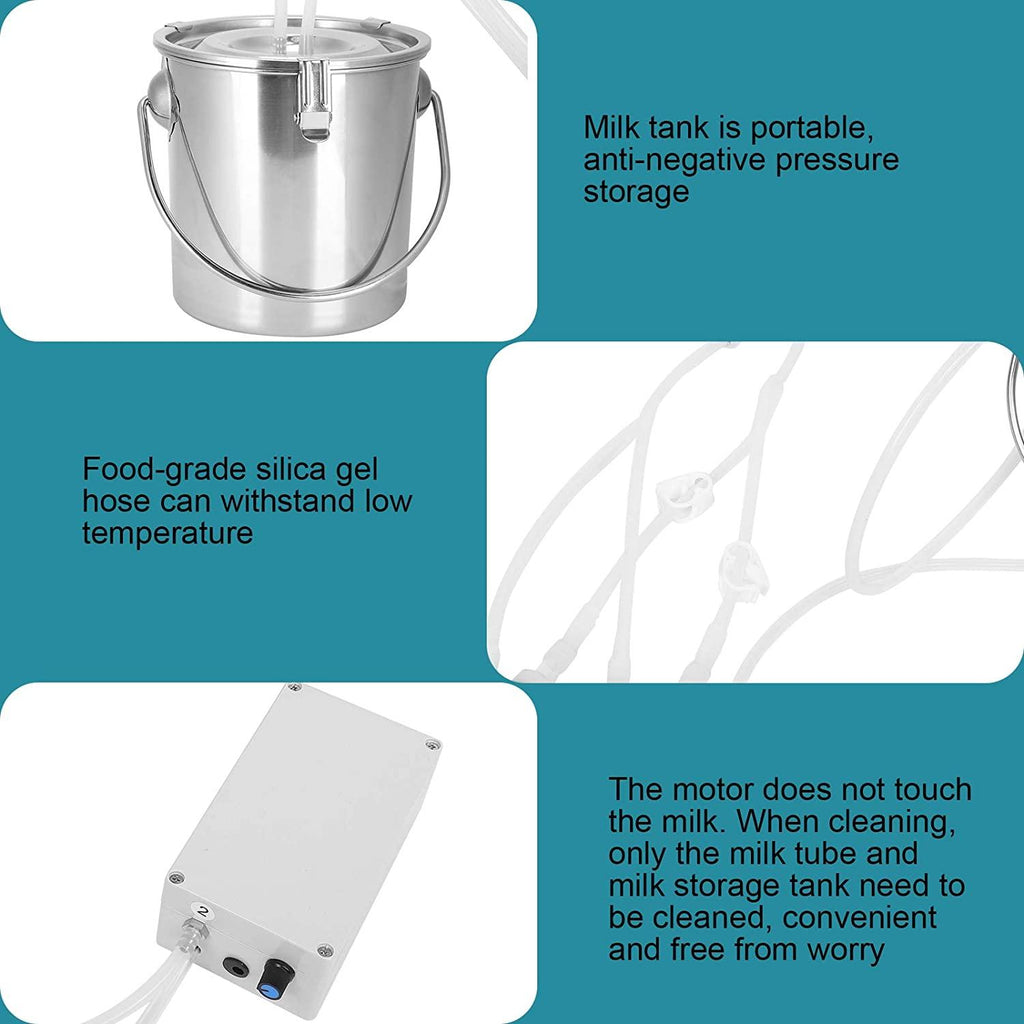 zerodis 3l electric milking machine for cattles goat cow livestock portable farm milker farm milking tools stainless steel vacuum pump bucket 100‑240v (us plug)
