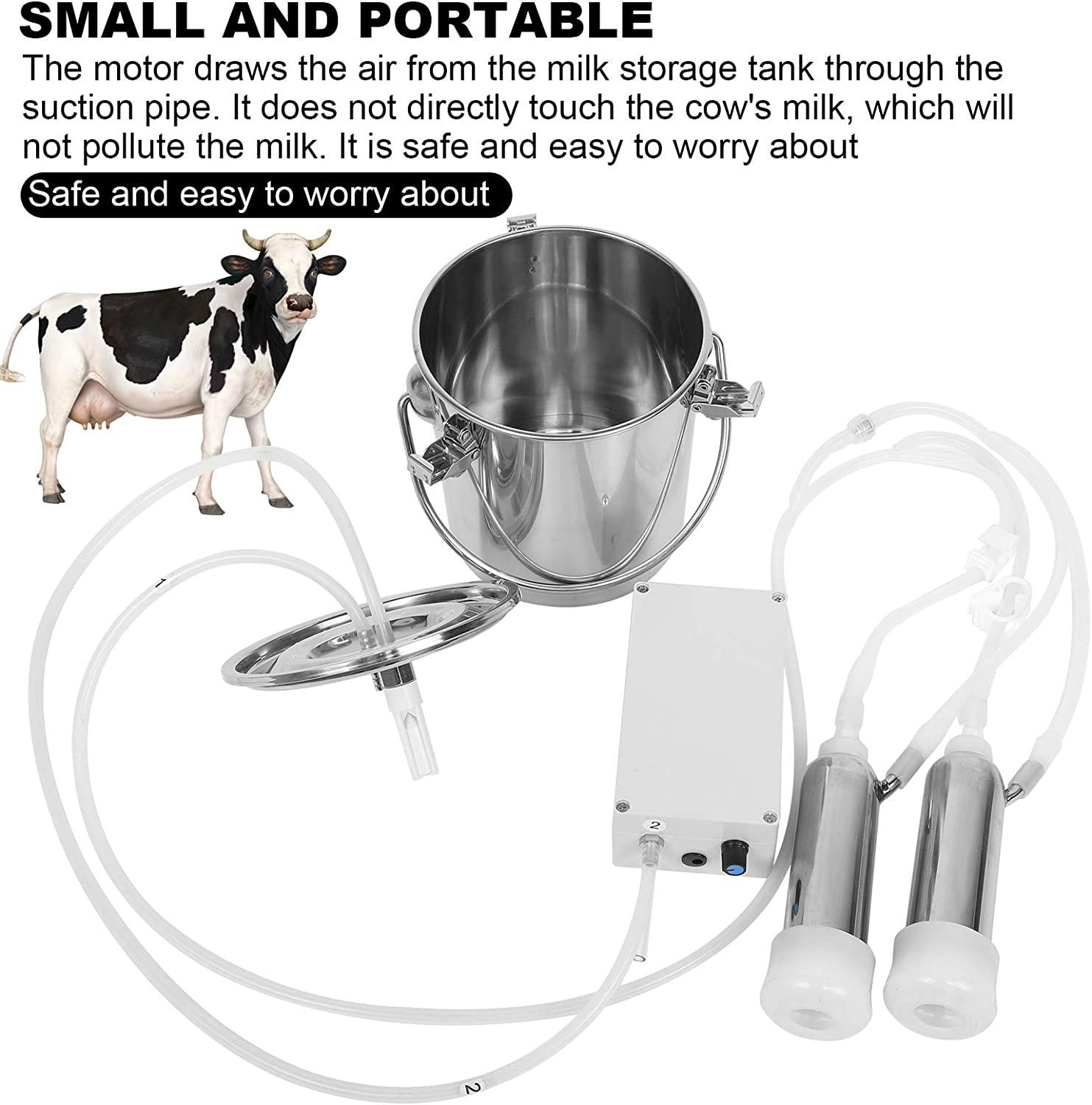 zerodis 3l electric milking machine for cattles goat cow livestock portable farm milker farm milking tools stainless steel vacuum pump bucket 100‑240v (us plug)