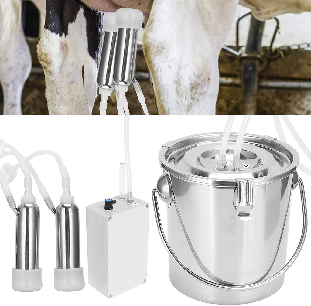 zerodis 3l electric milking machine for cattles goat cow livestock portable farm milker farm milking tools stainless steel vacuum pump bucket 100‑240v (us plug)