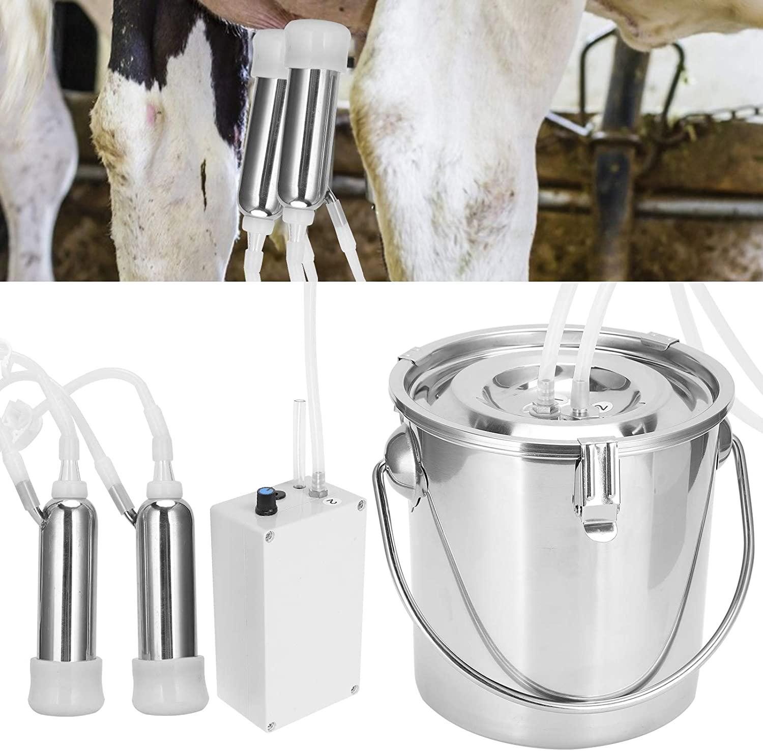zerodis 3l electric milking machine for cattles goat cow livestock portable farm milker farm milking tools stainless steel vacuum pump bucket 100‑240v (us plug)