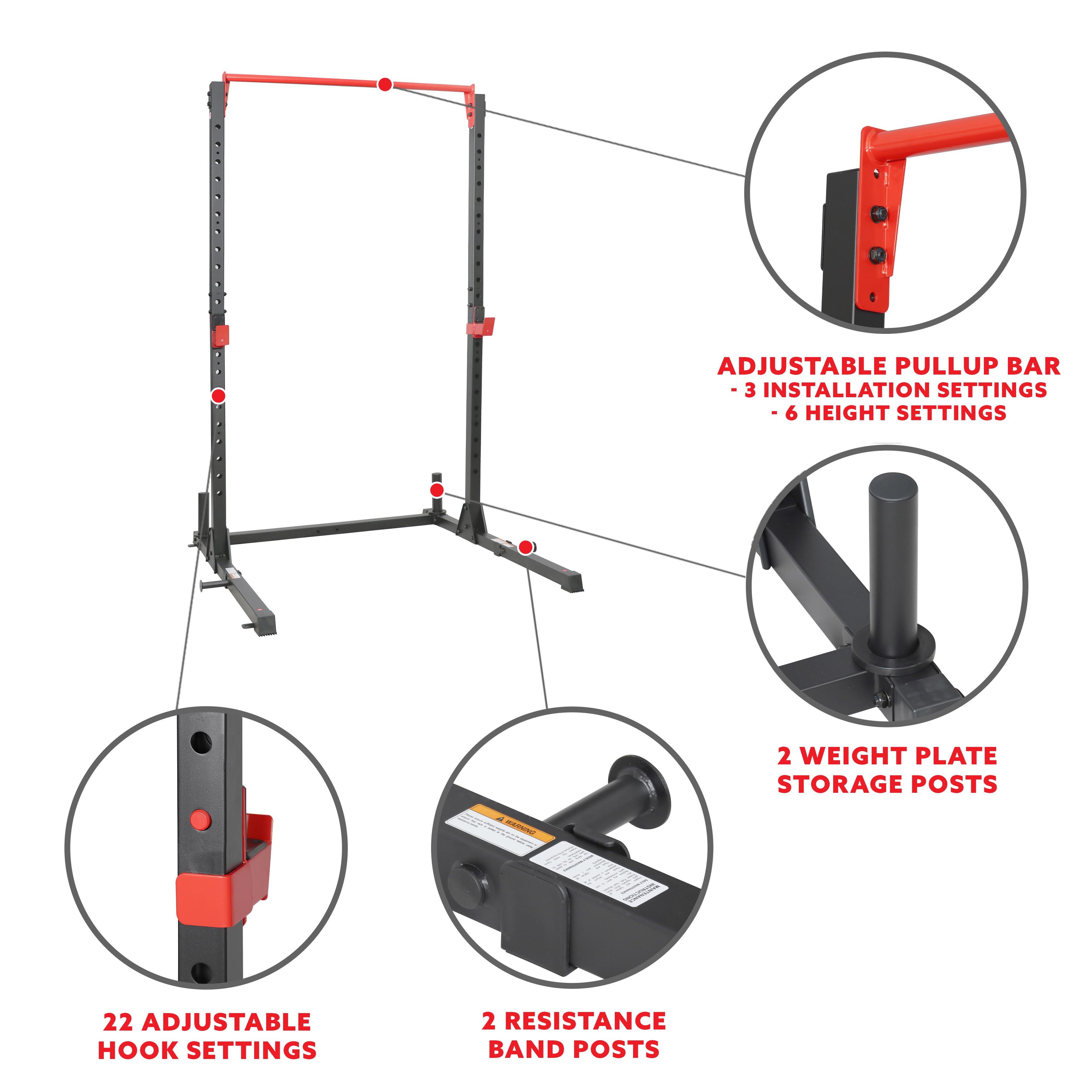 Sunny Health &amp; Fitness Essential 800-lb High Capacity Power Rack Cawith Weight Plate Stora&amp; Adjustable J-Hooks - SF-XF920063